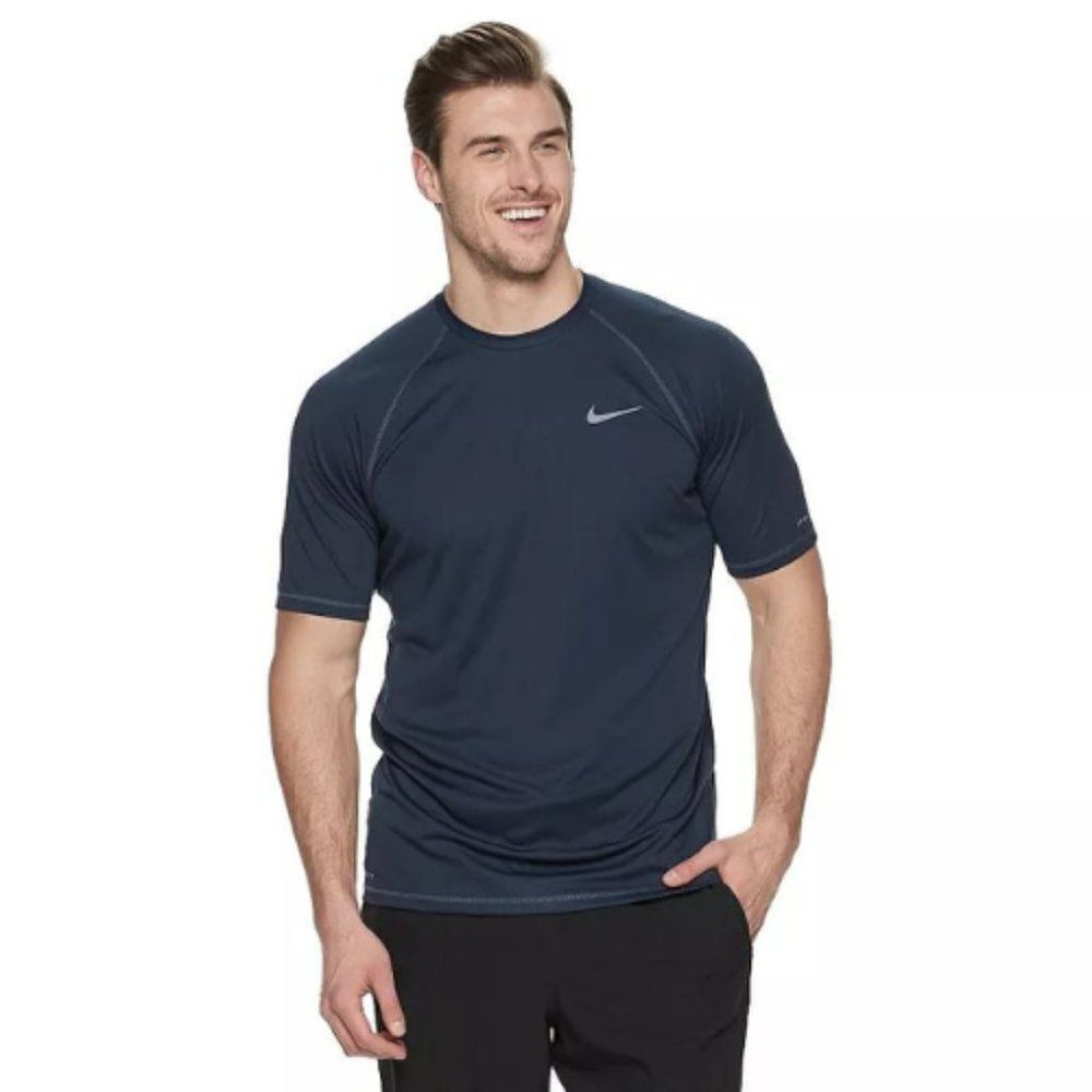 Nike Men Obsidian Dri-FIT UPF 40+ Short Sleeve Hydroguard Swim Shirt Size Medium